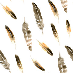 Watercolor grey feather pattern