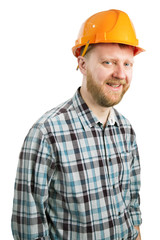 Bearded man in a construction helmet