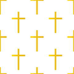 Christian orthodoxy golden crosses on white background seamless pattern.