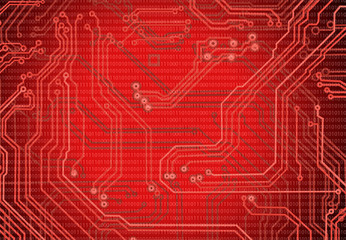 abstract image of microcircuit against a red background close up
