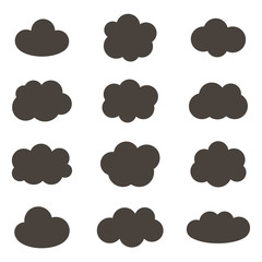 Flat design monochrome cloud icons isolated on white background. Clouds set,
collection.