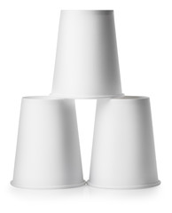 stack of paper cups isolated with clipping path