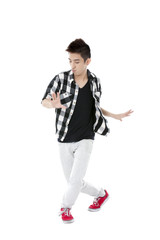 young guy pouting his lips while dancing