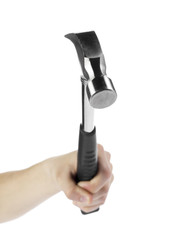 human hand holing a claw hammer