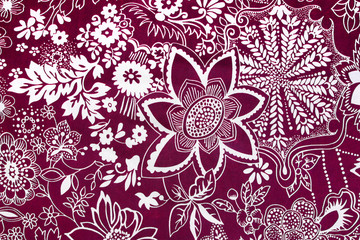 Background texture red fabric floral pattern.