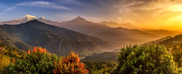 Küchenrückwand glas motiv Annapurna Sonnenaufgang über dem Himalaya-Gebirge