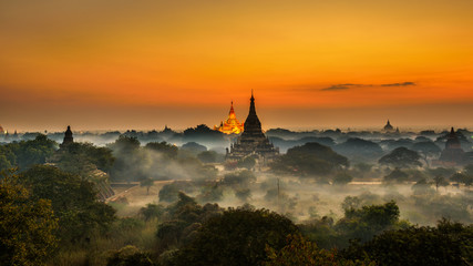 Scenic sunrise above Bagan in Myanmar