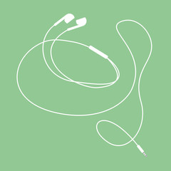White Earphones on turqoise colored background.Vector design.