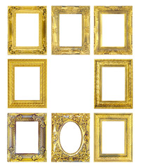 antique gold frame on the white background