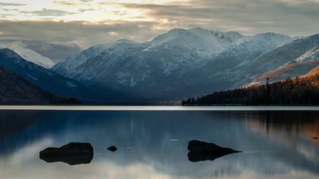 Mountain lake landscape. Time lapse.