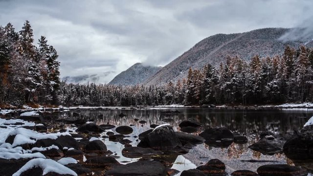 Mountain lake landscape. Time lapse.