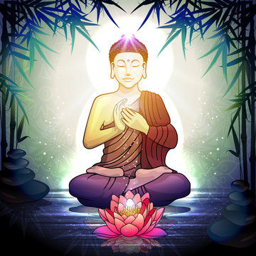 Buddha in Meditation With Lotus Flower