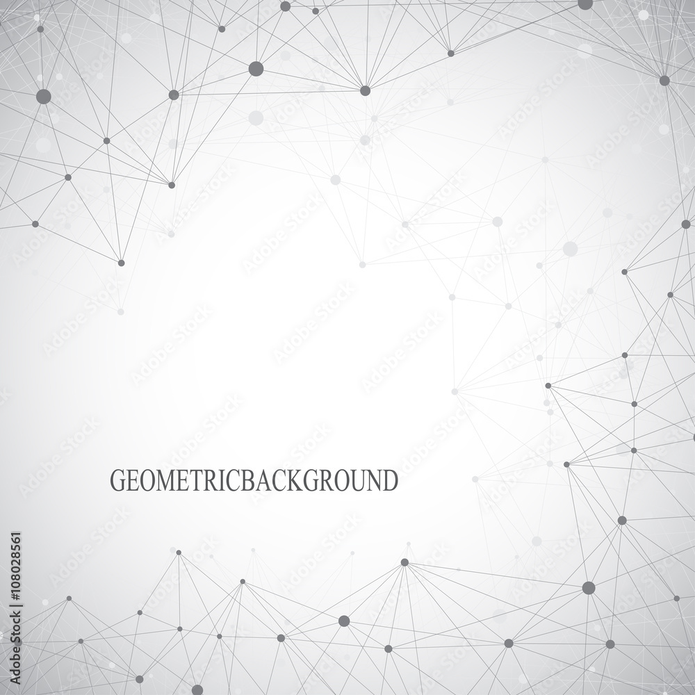 Poster geometric abstract background with connected line and dots. vector illustration