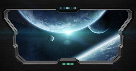 View of outer space from inside a space station © sdecoret