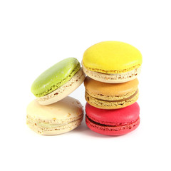 Tasty colorful macaroon on white background