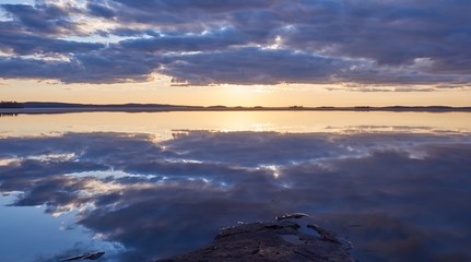 Panorama sunset at lake