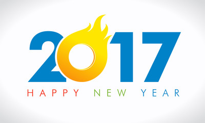 2017 flame new year card. Happy holidays card with color figures 2017 in fire and greeting text