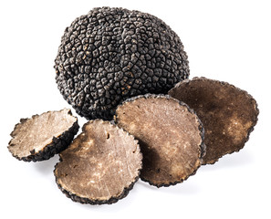 Black truffles isolated on a white background.
