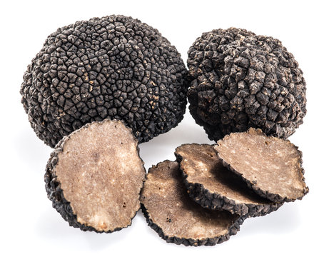 Black truffles isolated on a white background.