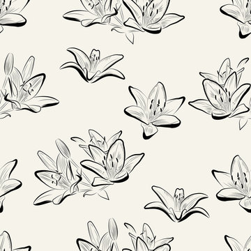 Seamless pattern with colorful lily loop stroke
