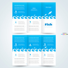 brochure design template vector tri-fold fish, cmyk profile