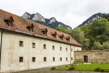 Fototapeta na wymiar View from the courtyard of Red Monastery to the top of Three Crowns Mountain, Slovakia