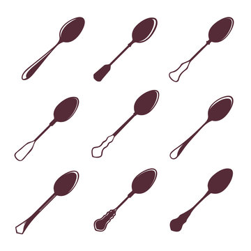 Set of nine tablespoons isolated on white vector