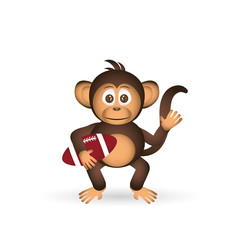 cute chimpanzee with us football ball sport little monkey  eps10
