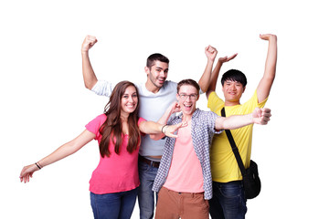 group of excited students