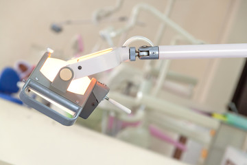 lamp in dental clinic. Interior of dentist office. Health care and medicine.