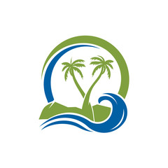 Fototapeta na wymiar Palm Beach Wave Holiday Logo Template