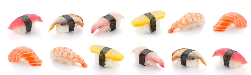 Papier Peint photo Bar à sushi Ensemble de sushi nigiri isolé sur fond blanc