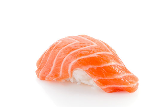 Salmon sushi nigiri isolated on white background