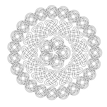 Mandala in esoteric style. Set of isolated rings of celtic braids. 