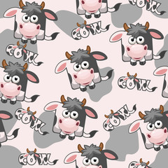 Seamless pattern square cartoon Cow. Vector illustration.