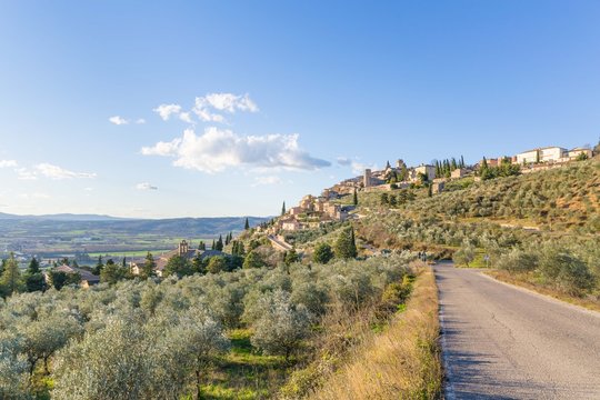 The view on the old town Todi in Umbria, Italy
