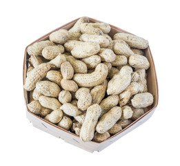 unshelled peanuts peanuts isolated in basket on white background.