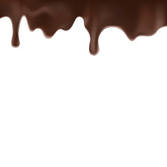 Melted dark chocolate isolated on white background.  Melted chocolate drops. 3D illustration.