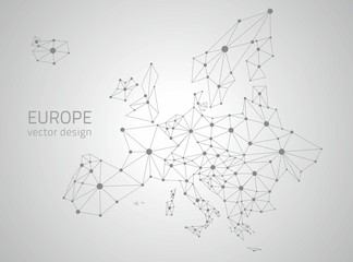 Europe grey vector polygonal map - obrazy, fototapety, plakaty