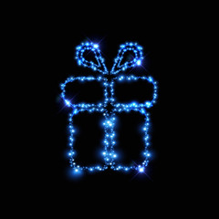 Present (gift) on black background particles