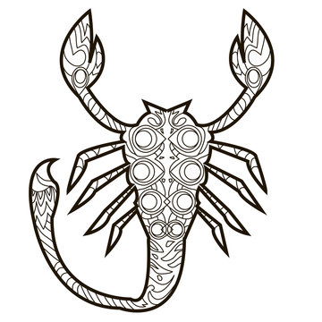 Line vector image for art therapy with scorpio
