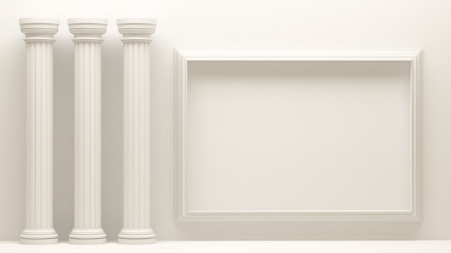 White background with architectural interiors