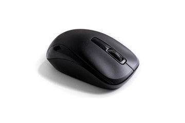 black wireless computer mouse isolated on a white background