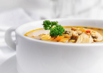 vegetarian pea soup with mushrooms