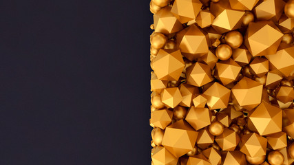 Black gold background with 3D shapes and balls