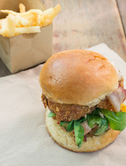 pork burger and french fries