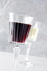 red wine in a beautiful glass. copy spase. above