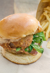 pork burger and french fries