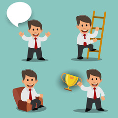 A set of images with a businessman. Vector illustration.