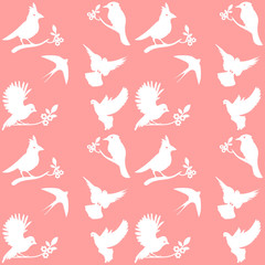 Vector Collection of Bird Silhouettes on a pink background
